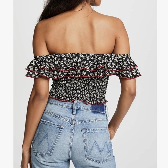 LIKELY Revolve Women’s Harlow Floral Off-the-Shoulder Athena Smocked Crop Top SM - Picture 3 of 9
